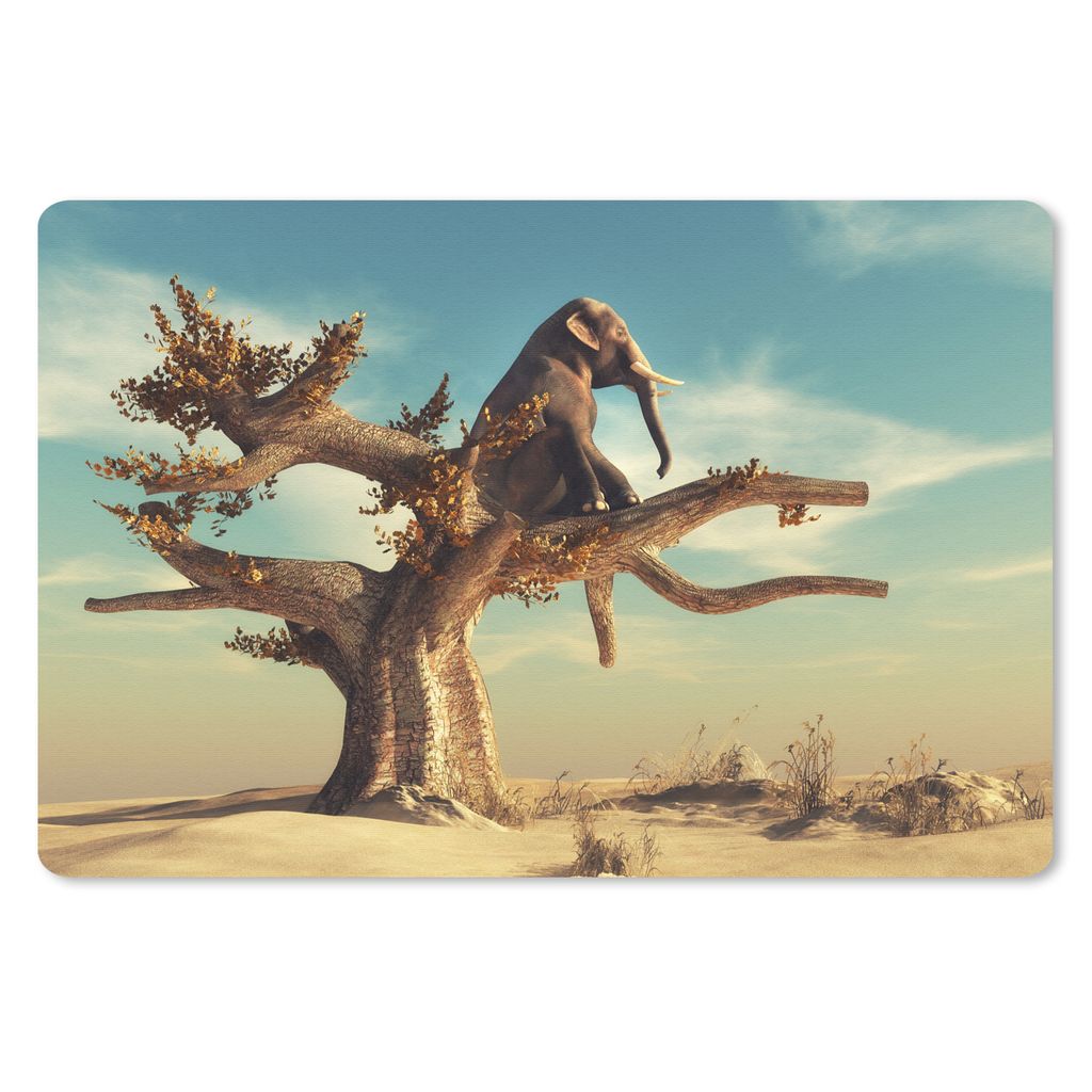 MuchoWow Schreibtischunterlage Elefant - Baum - Natur - Wüste 60x40 cm - XXL Mauspad - Großes Mauspad