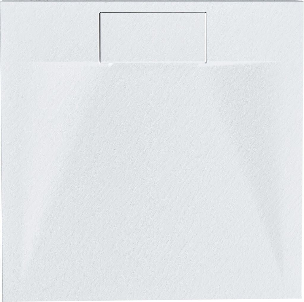 BELIANI Duschwanne Weiß SMC-Masse Steinoptik Flach Quadratisch 80x80 cm mit Ablauf Seitlich Ablaufgarnitur Ablaufrinne Schürze 3 cm Hoch Duschtasse