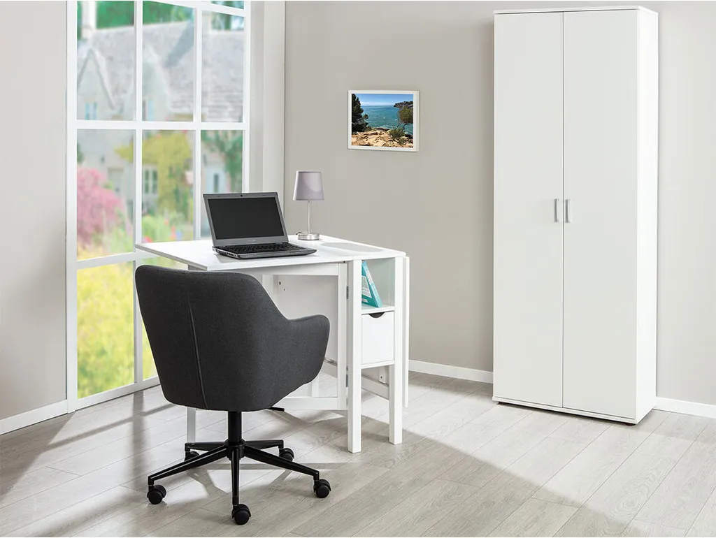 Armoire Blanche Arta avec 5 Tablettes Robustes - Meuble de Rangement Slim - 9