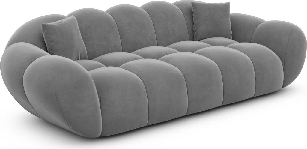 Samtstoff 3-Sitzer Couch Liva Dunkelgrau
