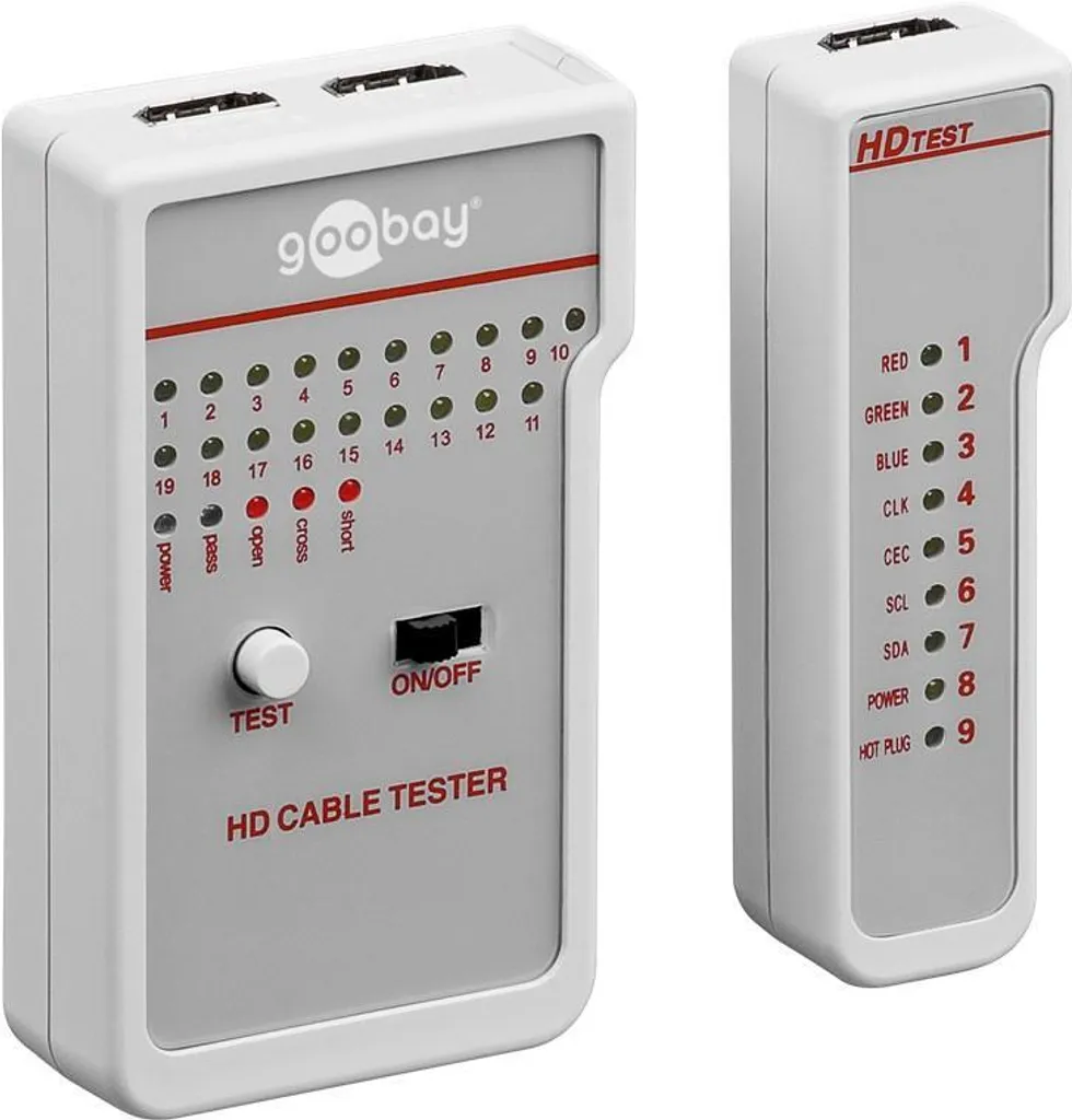 Testeur de câble HD Goobay 31961 blanc pour test de continuité de signal