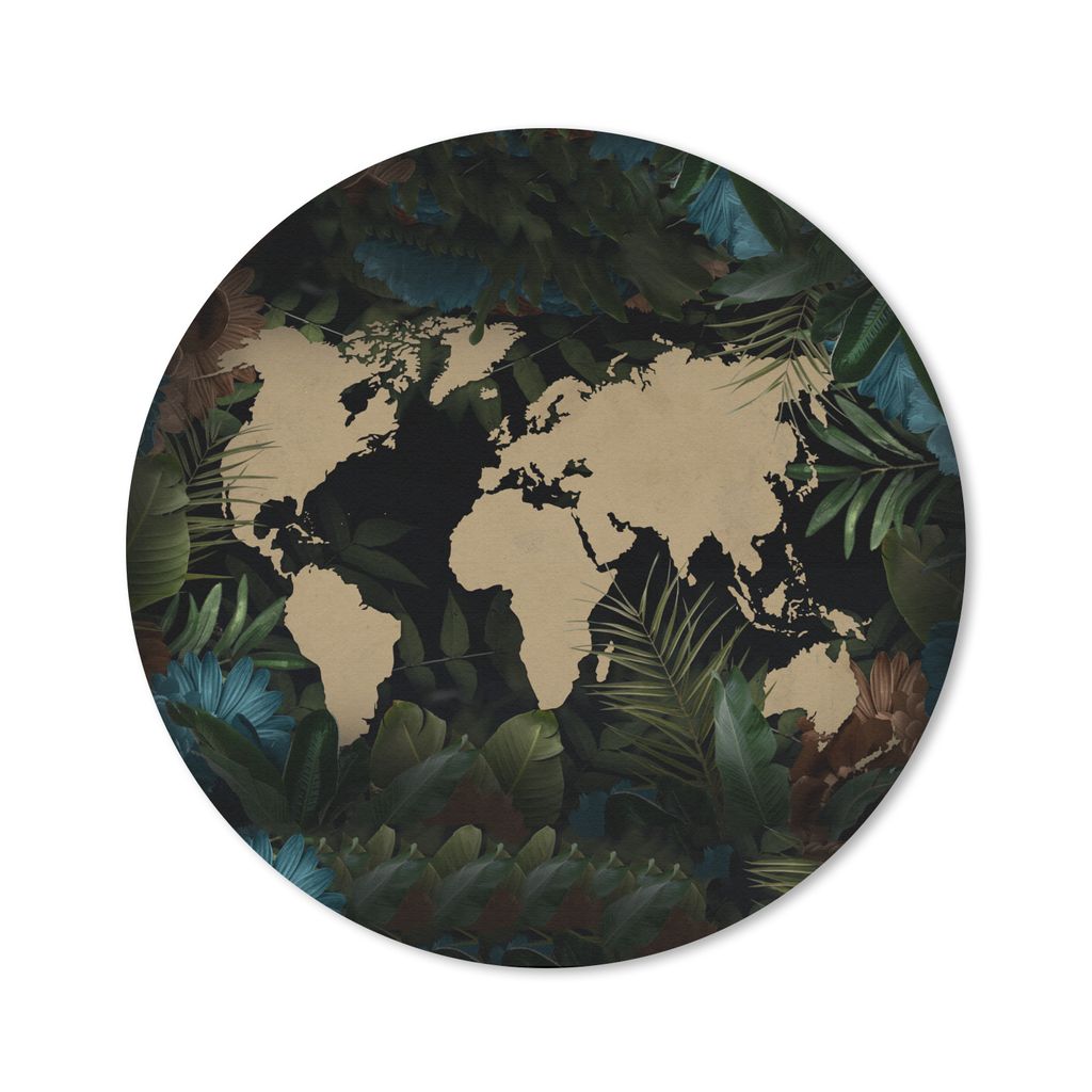 MuchoWow Mauspad Mousepad Weltkarte - Blumen - Blau 50x50 cm - Mousepads - Maus Mat - Pad - Mausunterlage - Vinyl