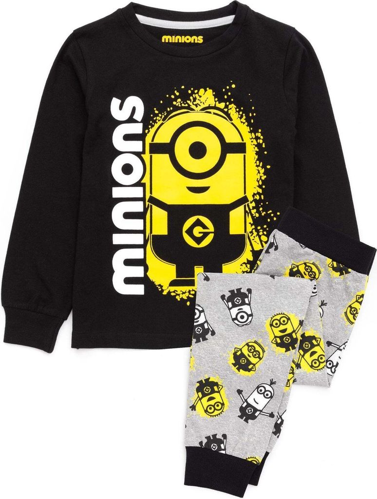 Minions - Schlafanzug mit langer Hose für Jungen NS6600 (140) (Schwarz/Grau/Gelb)