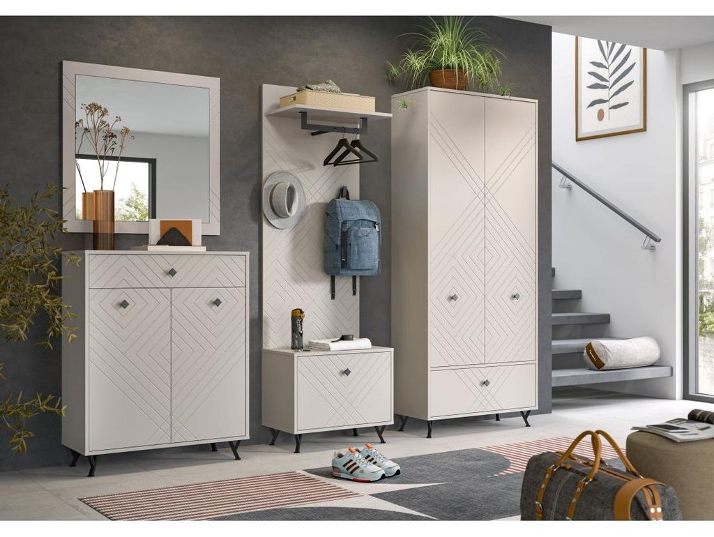 Stauraumschrank LUNA – Mattbeige – 3 Türen, 6 Fächer – Zum Aufstellen