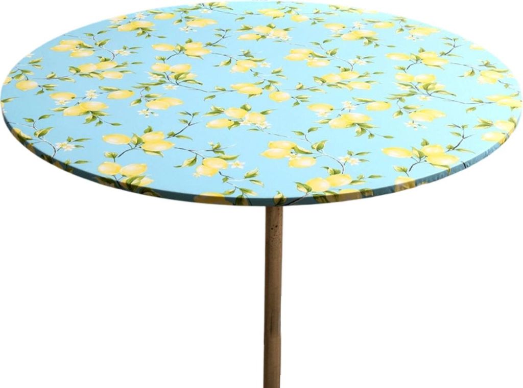 Round form fitting tablecloth with elastic edge, water and oil resistant plastic tablecloth, vinyl flannel backed tablecloth