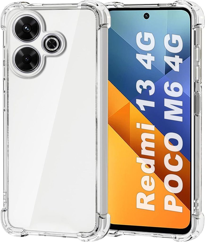 Hülle für Xiaomi Poco M6 4G / Redmi 13 4G Weich Transparent Handyhülle mit Verstärkte Ecken Bumper Schutzhülle
