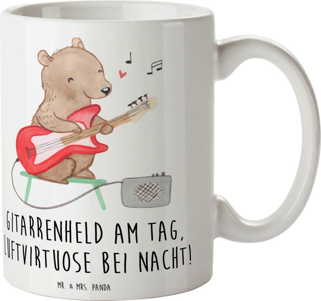 Mr. & Mrs. Panda Kaffeebecher Gitarrenheld - Weiß - Geschenk, Kaffeetasse, Akustik, bedruckt, Lernen, Musiker, Trinkbecher, tasse für büro, Pott...