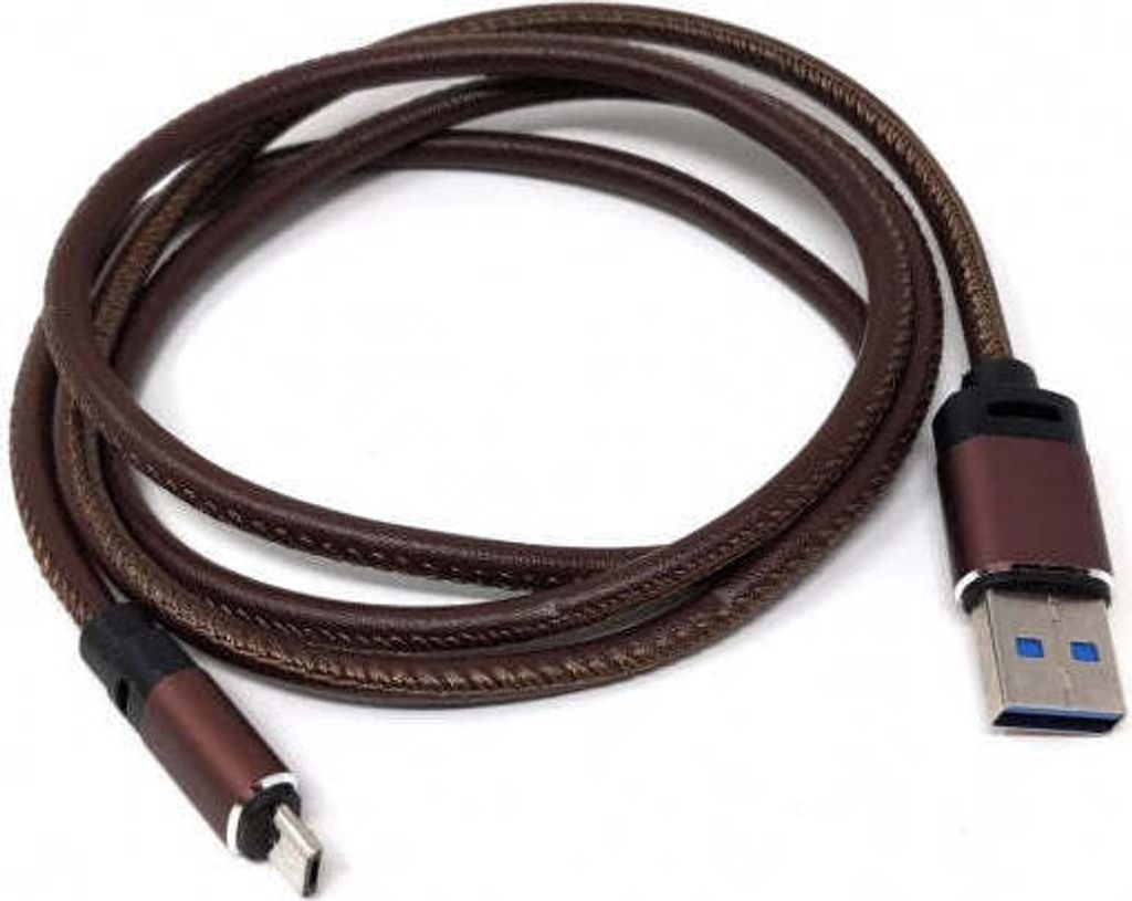 System-S Micro USB zu USB A 3.0 Kabel 100 cm Lederoptik in Braun