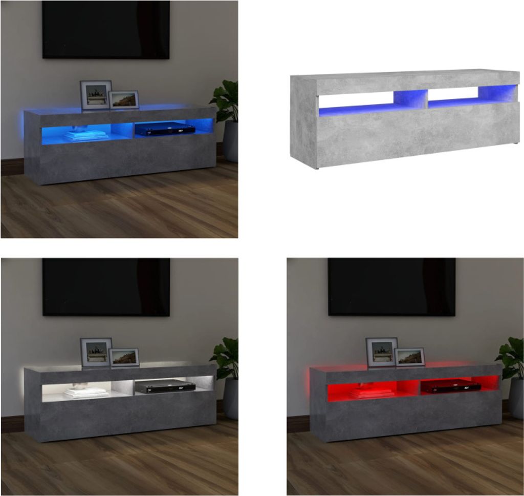 vidaXL TV Schrank mit LED Beleuchtung Betongrau 120x35x40 cm - TV-Schrank - TV-Schränke - TV-Schrank Mit LED - TV-Möbel