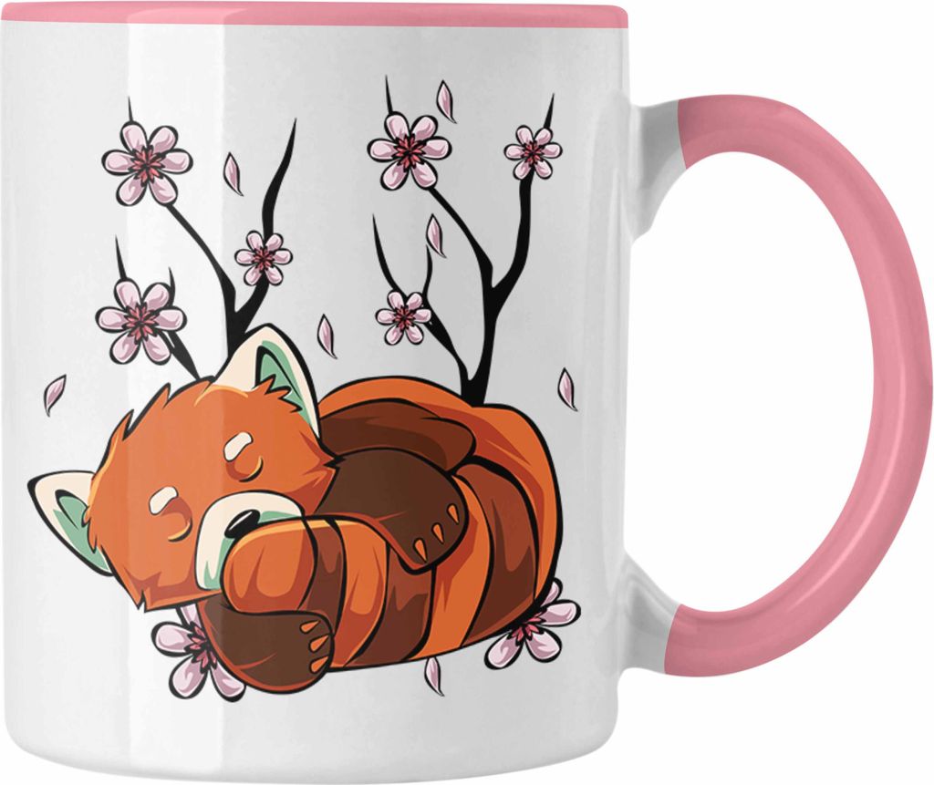 Trendation - Lustige Roter Panda Tasse - Ein süßes Geschenk für Panda-Liebhaber (Rosa)