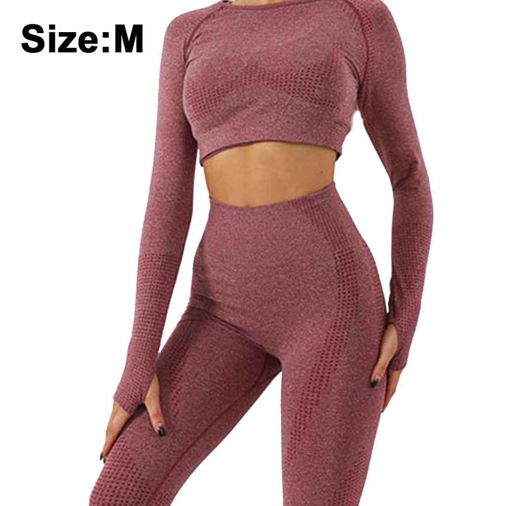 Damen Sportanzüge Jogginganzug Sport Sets Hosen und Sport Crop Top 2 Stücke Bekleidungssets Yoga Outfit Freizeitanzug Sportswear(Hanfrot, M)