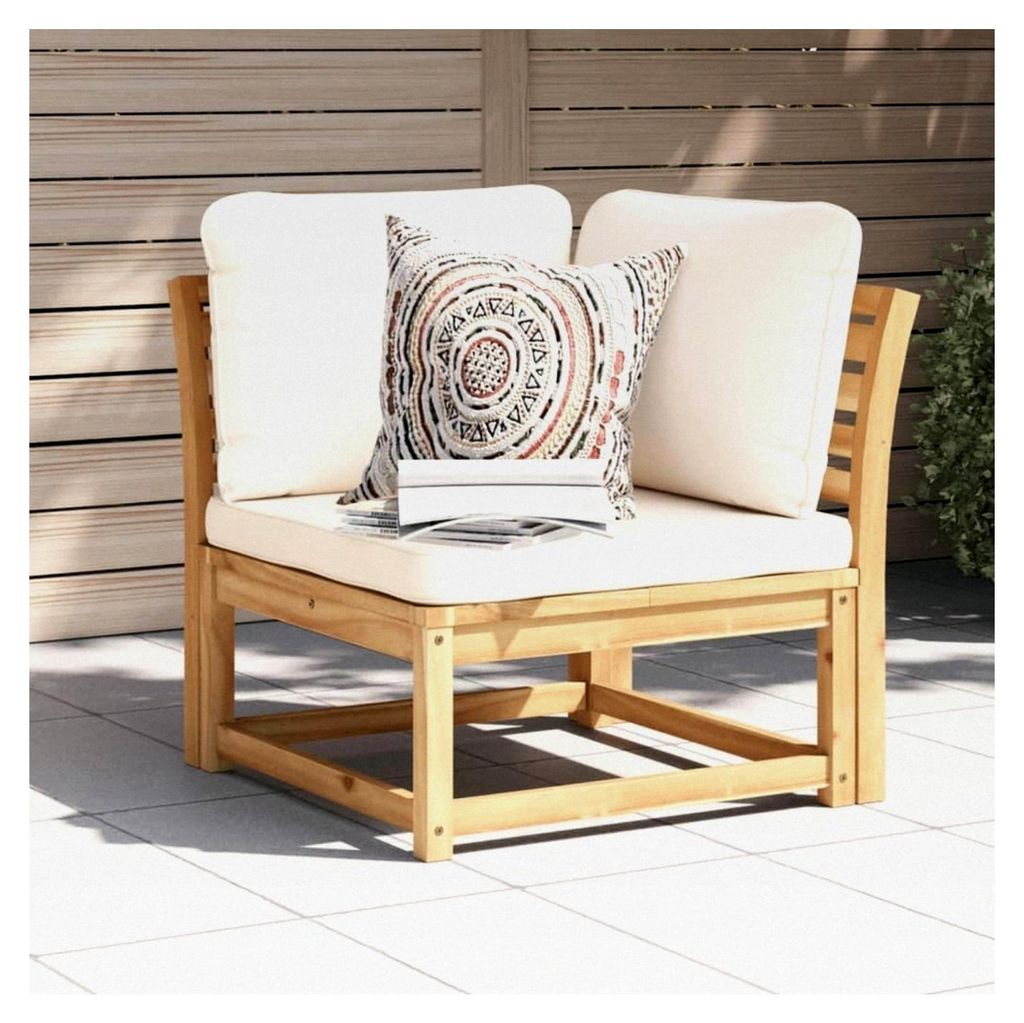 Garten-Ecksofa mit Kissen 73x73x65 cm aus Akazienmassivholz, Lounge Sofa für den Außenbereich, Garten Loungemöbel, Gartensofa, Gartenlounge
