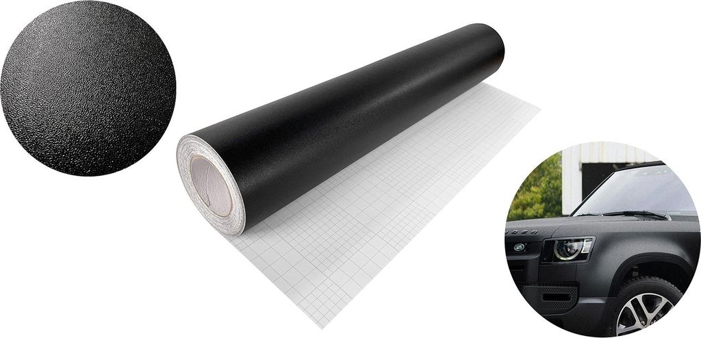 Autofolie Matt 75x50 cm - Strukturfolie Schwarz Matt - Klebefolie Auto mit Luftkanal-Kleber und UV-Schutz - Selbstklebend Folie für Innen und Auß...