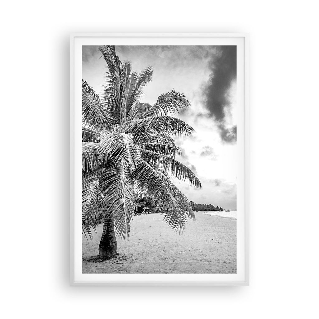 Gerahmtes Poster - Weißer Rahmen - Monochrom Strand Wolken - 70x100 cm - Wand Bild - Wanddeko - Wandbilder - Kunstposter - Wandposter - Bilderrahm...
