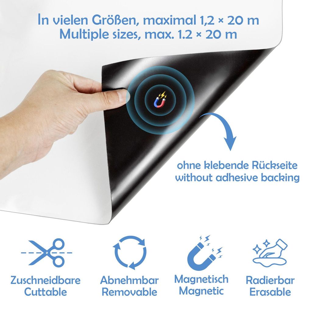 Whiteboard Folie Selbstklebend 60x90cm – Magnetisch, Abwischbar, Mit 4 Markern, 6 Magneten & Schwamm, Für Wand, Glas