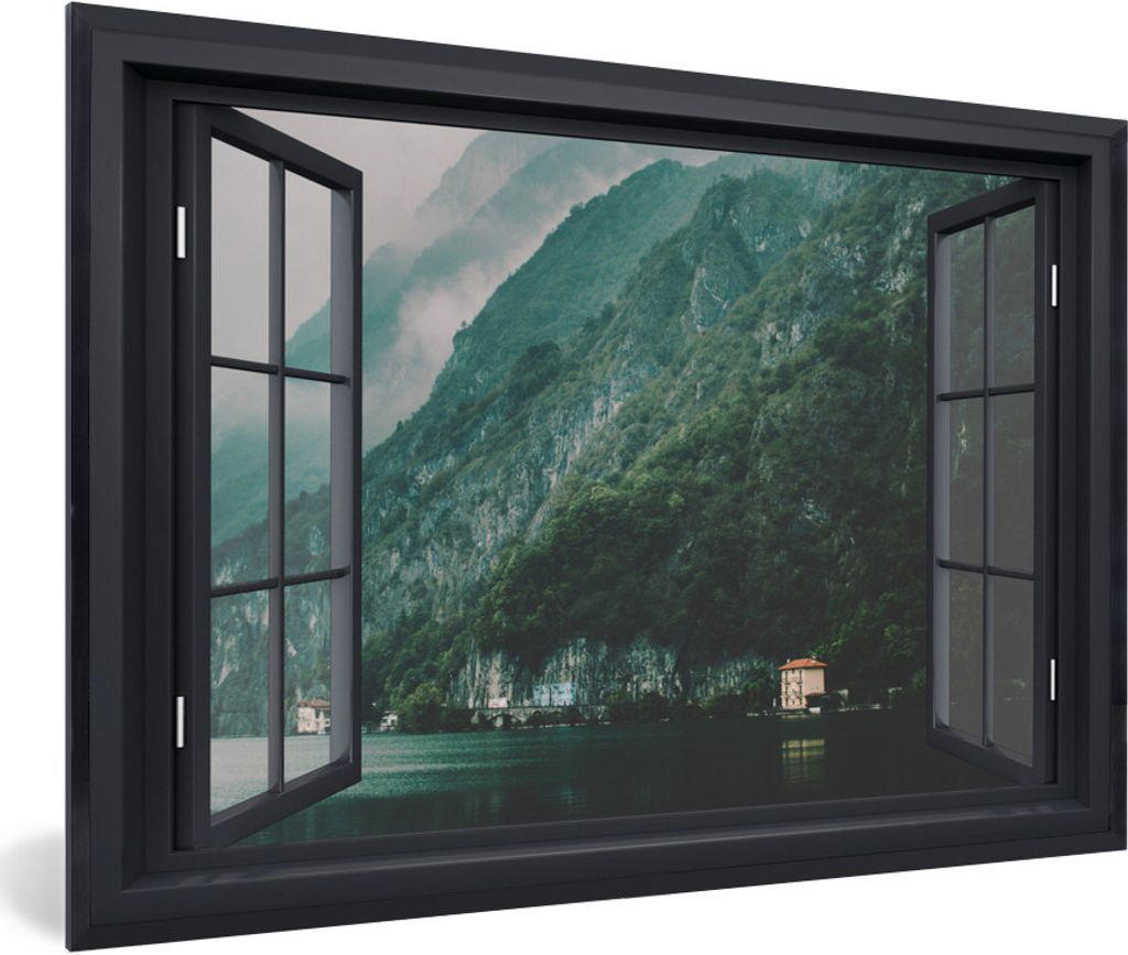 MuchoWow MuchoWow Gerahmtes Poster Aussicht - Wasser - Berg 90x60 cm - Poster mit zchwarzem Bilderrahmen - Fotorahmen - Foto-Plakat
