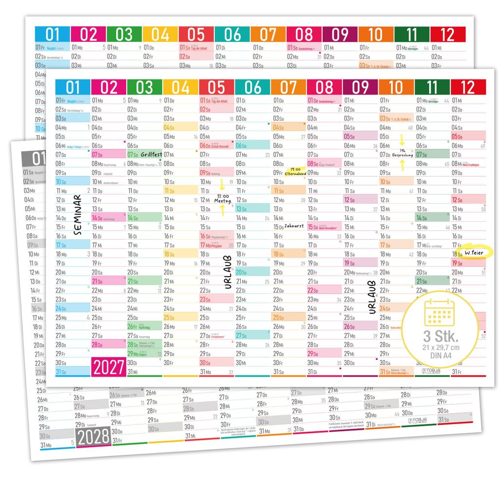 Tafelkalender 2027 Color Blocks DIN A4 3er Set Produktbild 