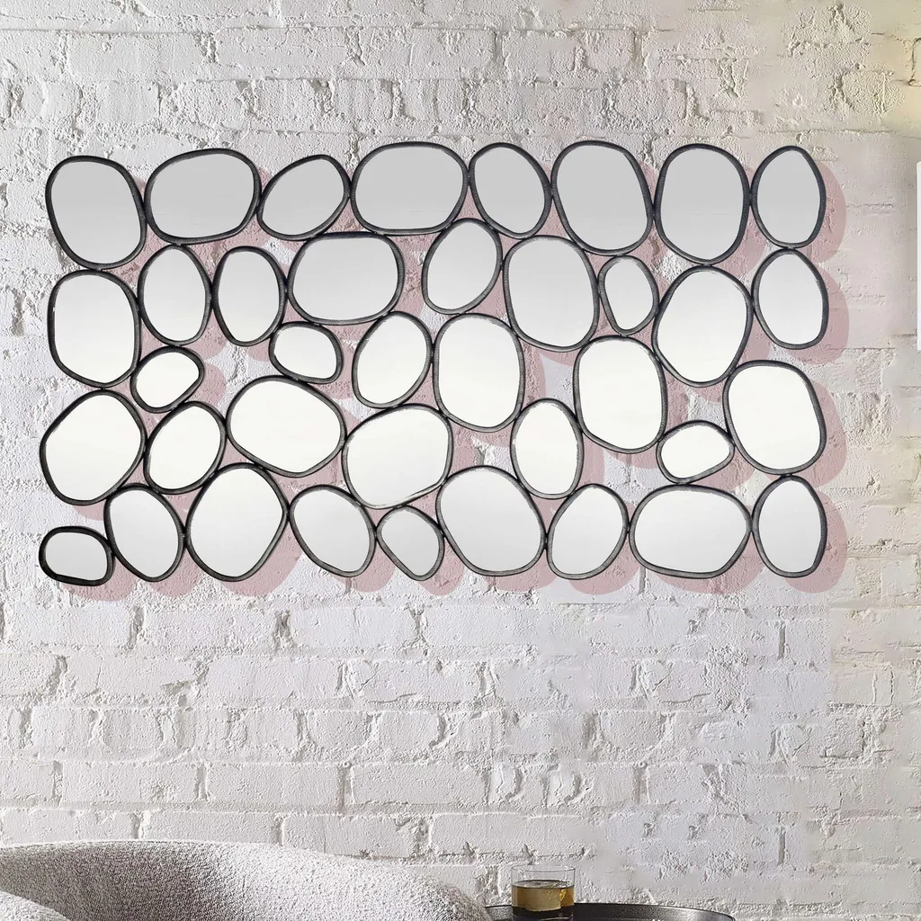 Miroir organique en fer et verre noir 56x99 cm montage double sens modulable