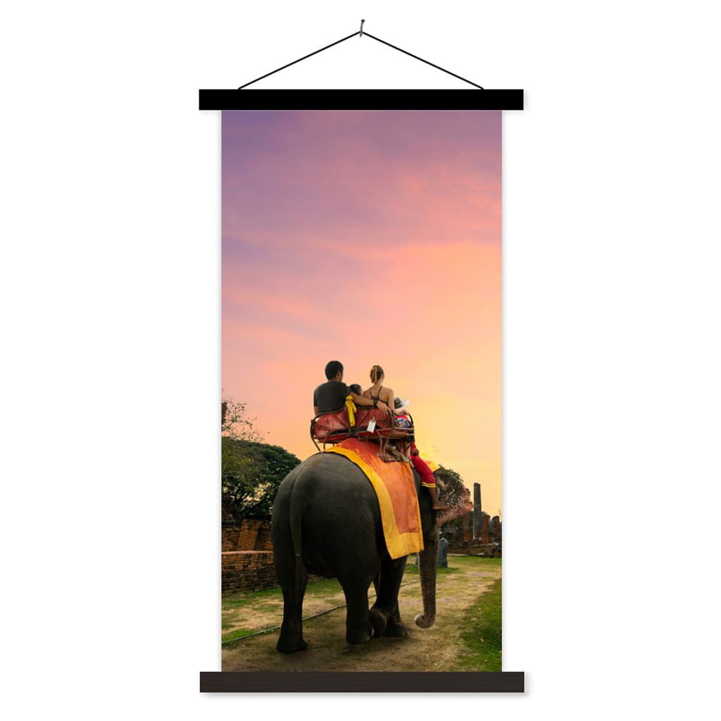 MuchoWow Textilposter Elefant - Tiere - Dorf - Natur 60x120 cm mit schwarzem Rahmen - Magnete