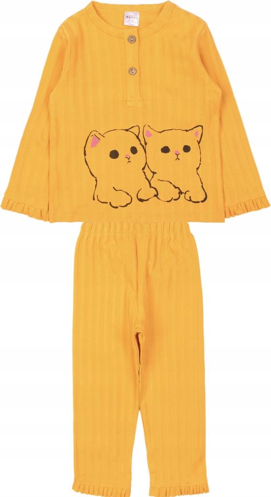 Mädchen Pyjama - 100% Baumowolle - 92 - Senfgelb - Bequem - Atmungsaktiv - Süßes Design