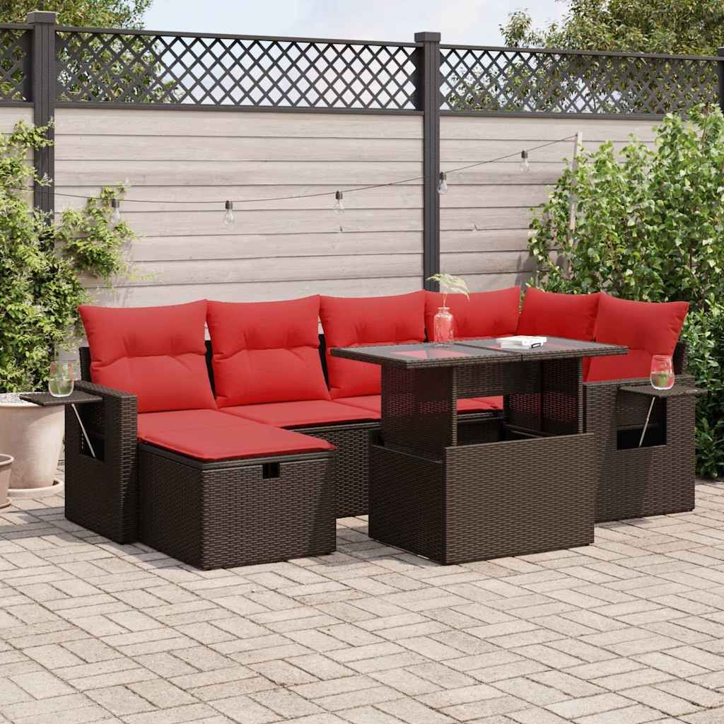 Maison Exclusive - 7-tlg. Garten-Sofagarnitur mit Kissen Braun Poly Rattan