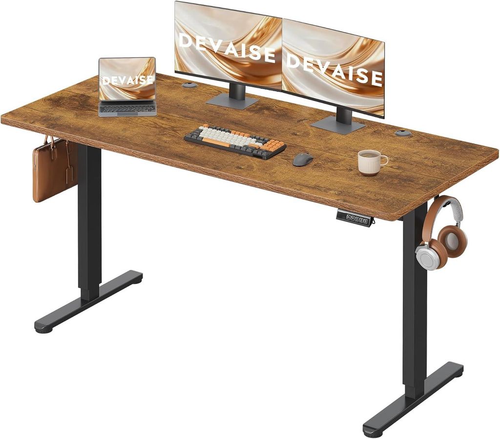 höhenverstellbarer Schreibtisch 160×70 cm, leiser Motor mit 3 Höhenspeicher, Verstellbereich 72–118 cm, ergonomischer Sitz-Steh-Tisch für Bü...