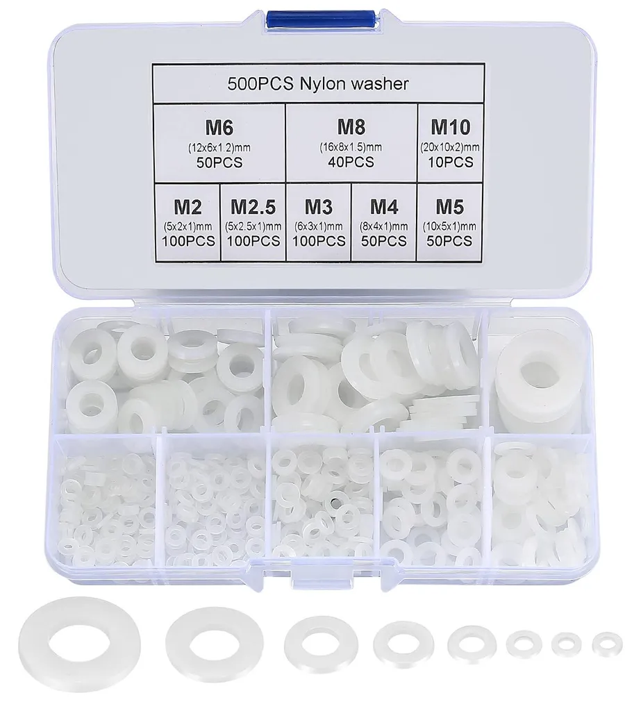 Lot de 500 rondelles plates blanches en nylon isolantes M2 à M10