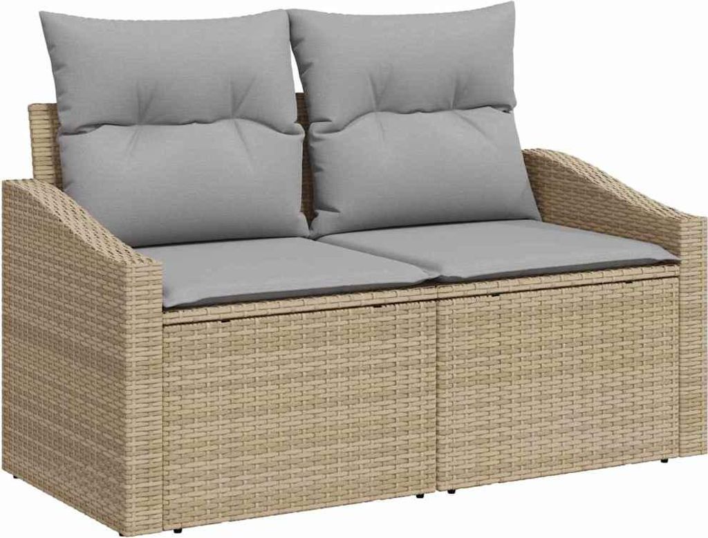 vidaXL Gartensofa-set mit Kissen mit Speicher 9 pcs Beige Poly Rattan