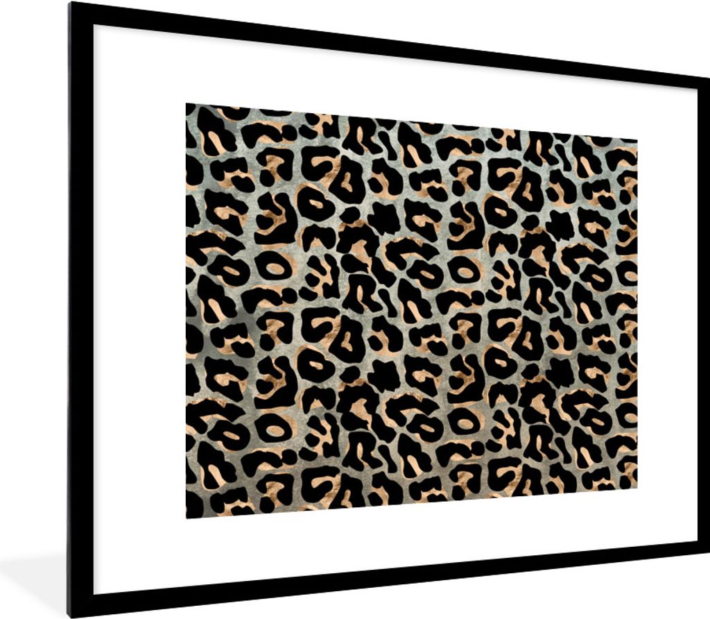 MuchoWow Gerahmtes Poster Tierprint - Panther - Braun - Luxus 80x60 cm - Poster mit Schwarzem Bilderrahmen Wandposter Rahmen Foto Bilder - Schlaf...