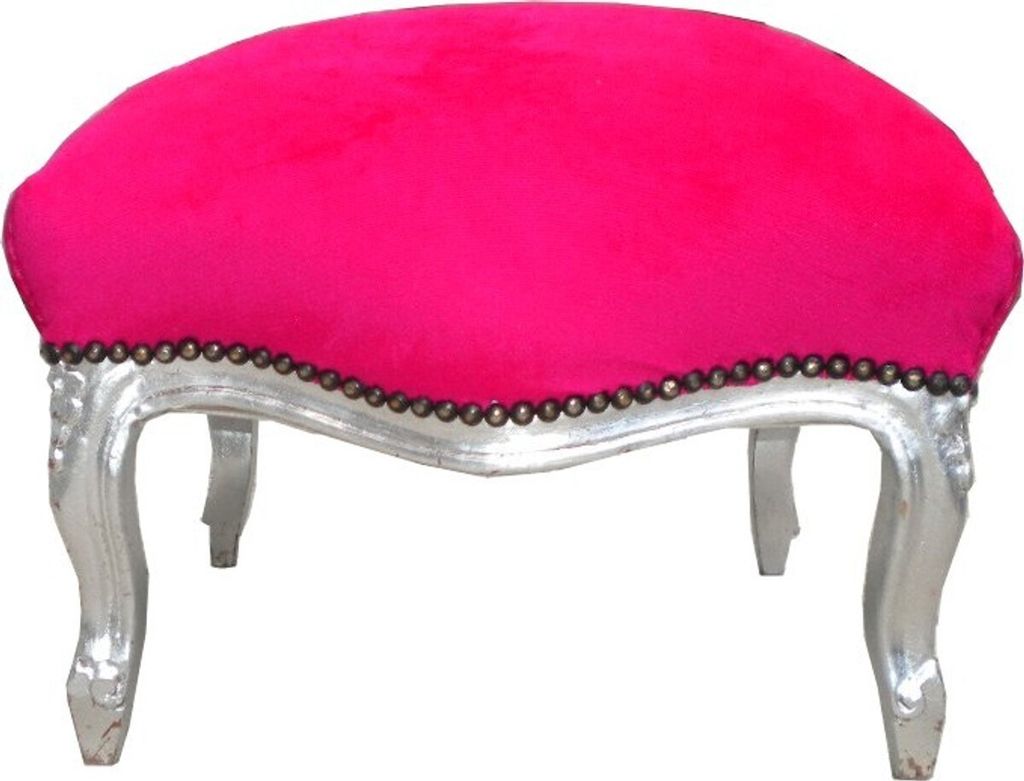 Barock Sitzhocker Pink / Silber Medium