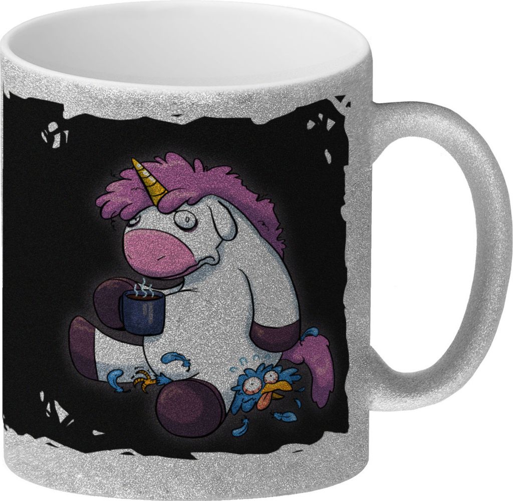 Der frühe Vogel kann mich mal Glitzer-Kaffeebecher mit lustigem Einhorn