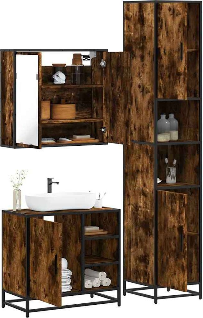 Maison Exclusive - 3-tlg. Badmöbel-Set Räuchereiche Holzwerkstoff