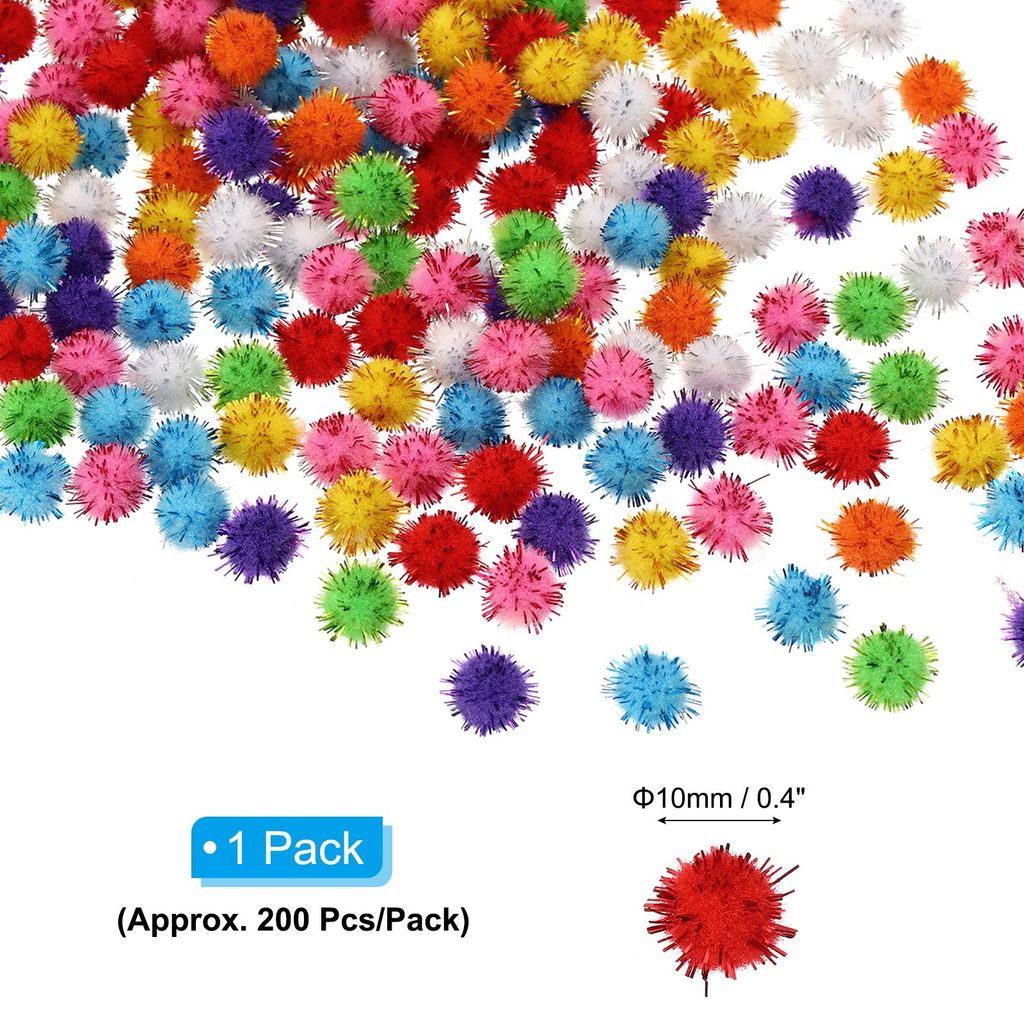 0,4 Zoll Pompons fš¹r Bastelarbeiten, 200 Stš¹ck flauschige Pastell-Glitzer-Pompons fš¹r Kunstbedarf, DIY-Kreativmaterial fš¹r Handarbeiten...