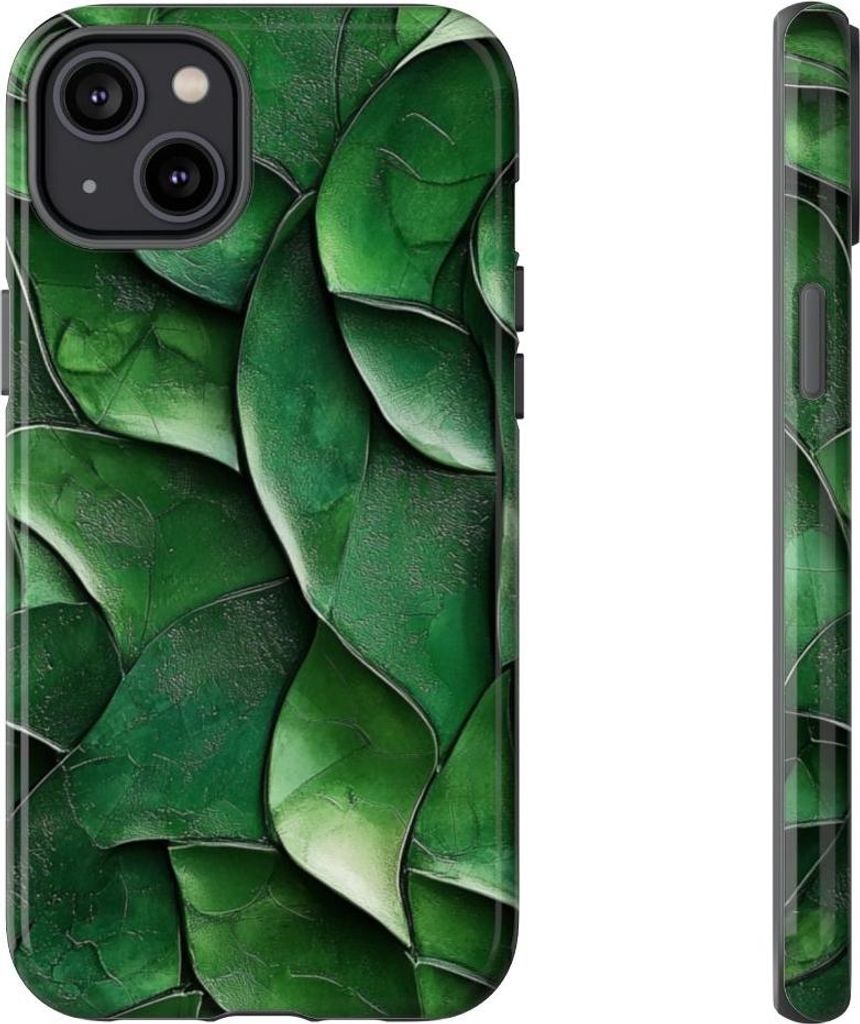 Grüne Blätterstruktur mit plastischer Optik – Hülle Kompatibel mit iPhone 14 Plus