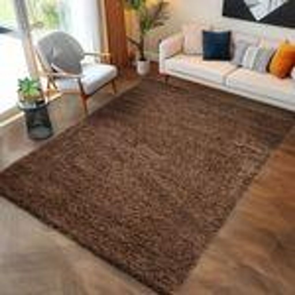 Teppich Wohnzimmer Hochflor Einfarbiges Design Langflor Shaggy Modern Flauschig, Größe: 100 x 200 cm, Farbe: Braun