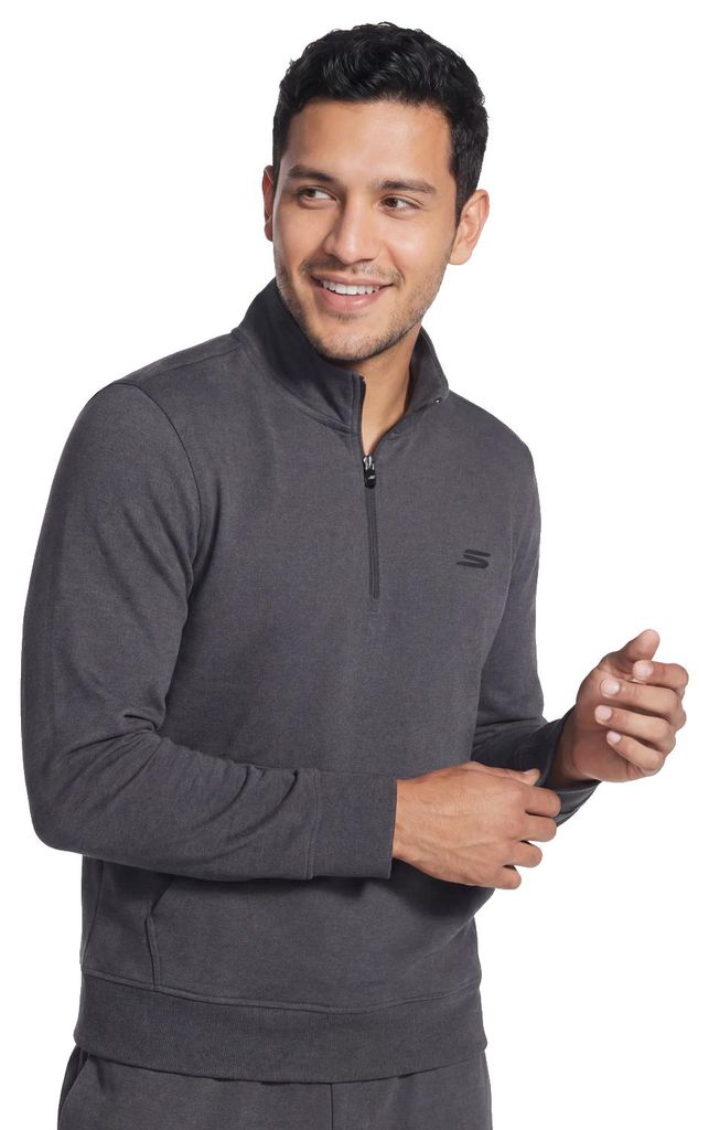 Skechers Weekend Easy 1/4 Zip LT269-BKCC, Sweatshirt, Herren, Schwarz