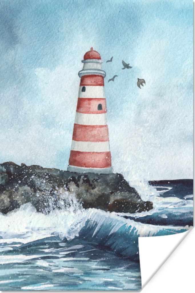 MuchoWow Poster Leuchtturm - Golf - Meer 20x30 cm - Papierdruck