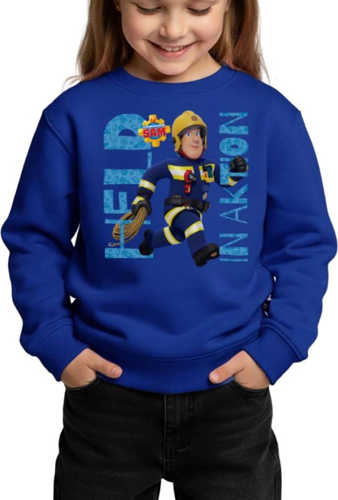 Spreadshirt Feuerwehrmann Sam Held In Aktion Cooles Design Kinder/Teenager Premium Pullover, 122/128 (6 Jahre), Royalblau