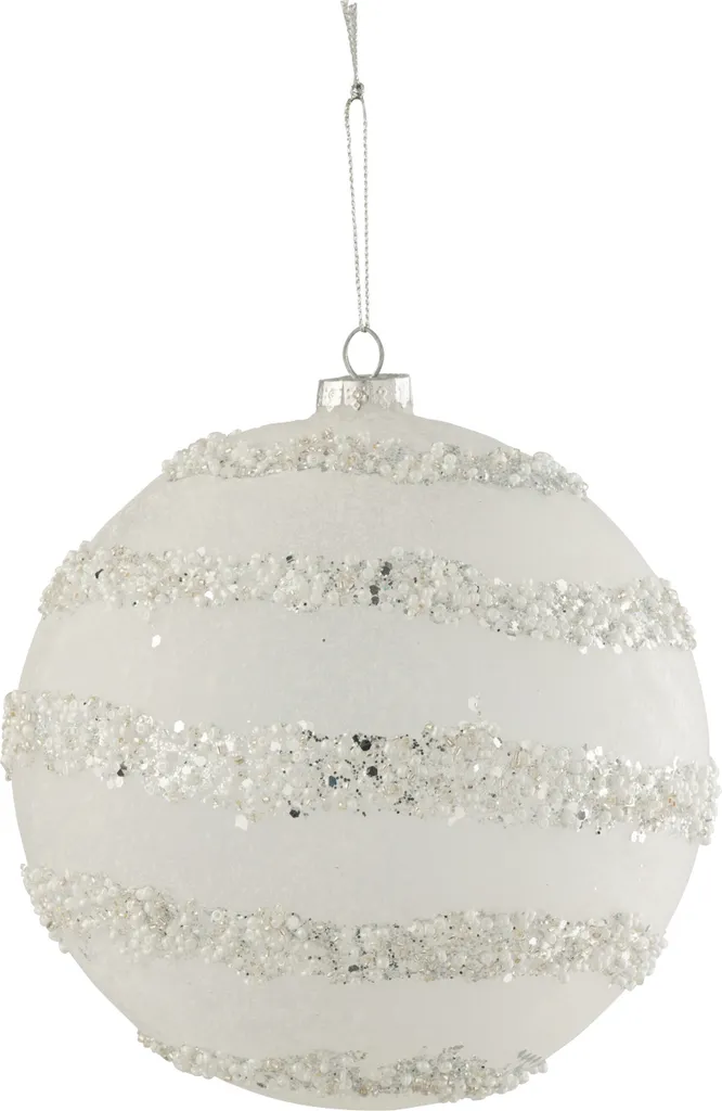 Boule de Noël J-Line Perle en Verre Blanc Mat et Argent XL Design