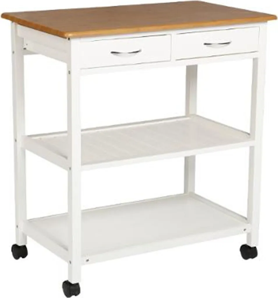 Chariot de cuisine Agnan blanc avec plateau de travail et étagères Holzen