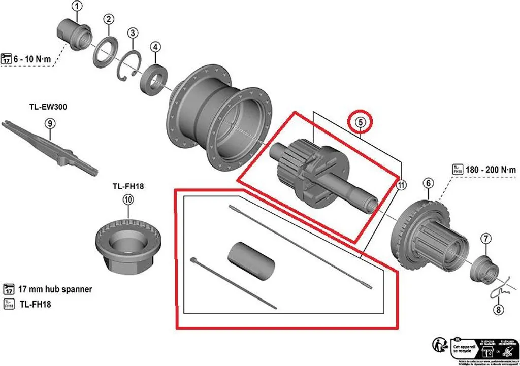 Axe de roue arrière SHIMANO FH-U6060 135mm stabilité de transmission