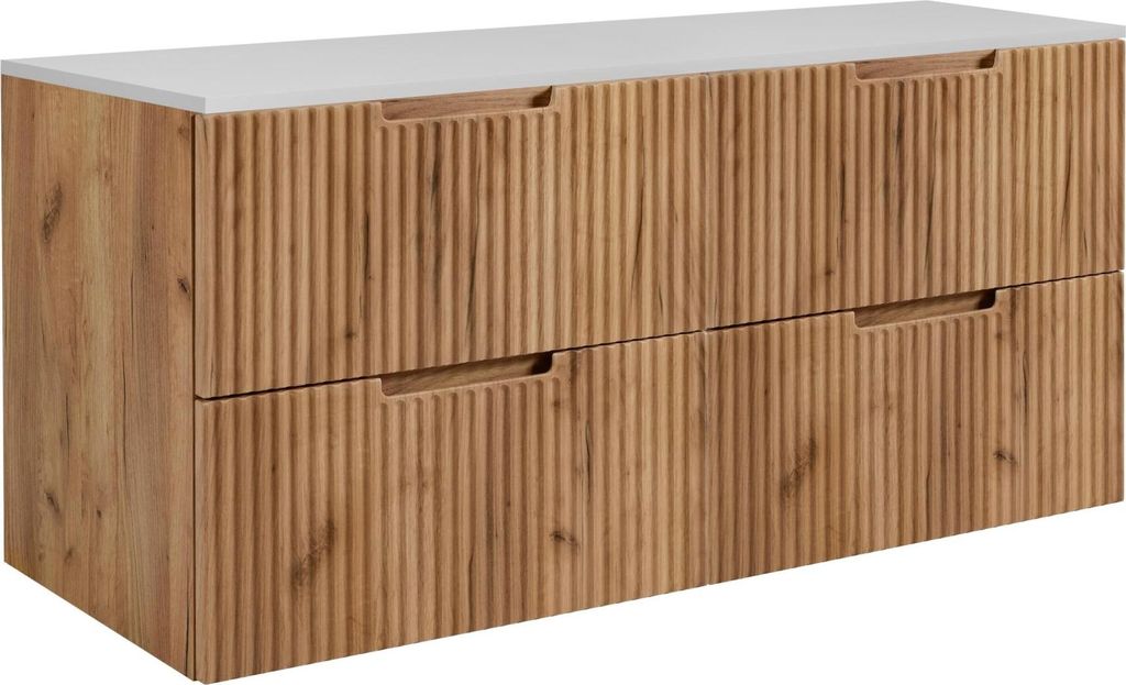 RODAN | Waschbeckenunterschrank - Braun und Weiß - 160 cm - 4 Softclose Schubladen - Hänge Badschrank