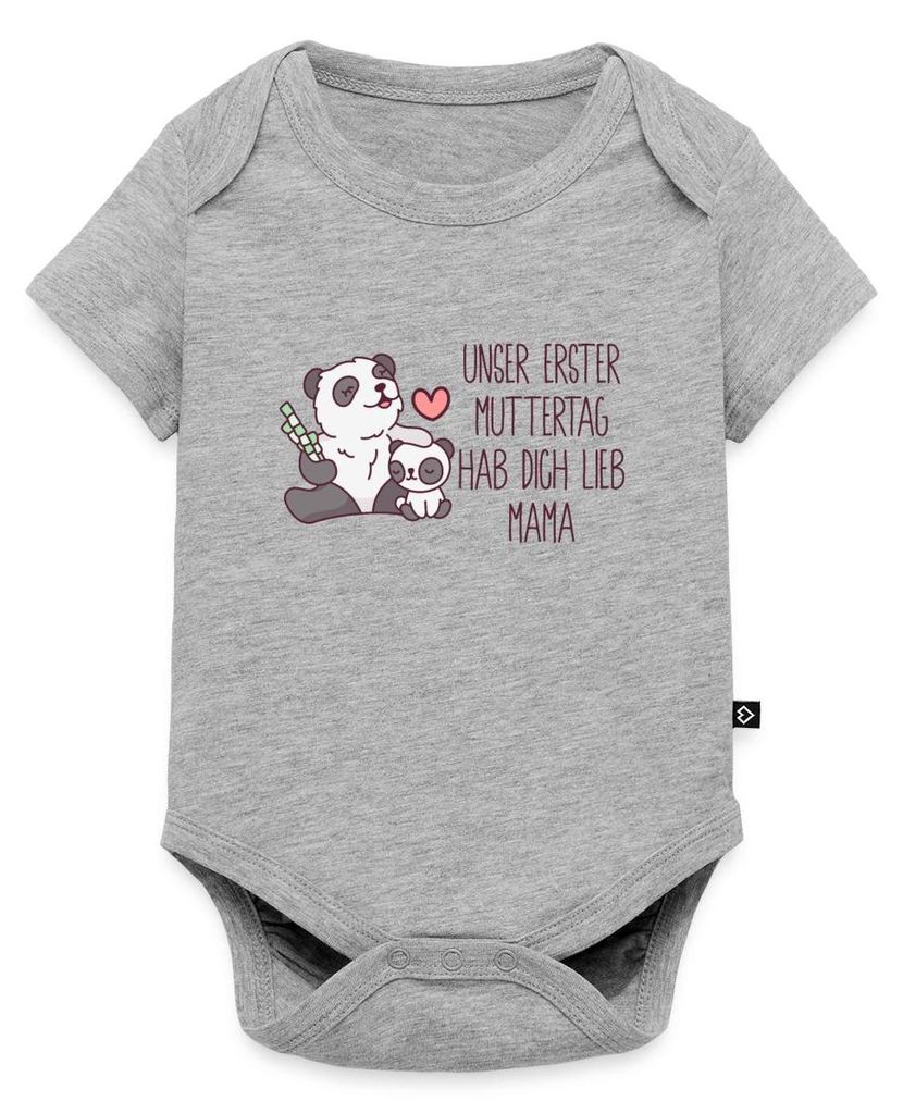 Spreadshirt Erster Muttertag | Panda Hab Dich Lieb Mama Kurzarm Tages Baby Body, 92 (1,5 - 2 Jahre), Grau meliert