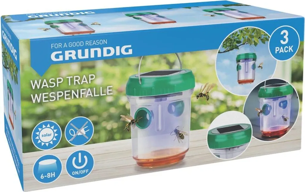 Grundig Piège à Guêpes Solaire - Lot de 6 Attrape-Frelons avec LED Bleue
