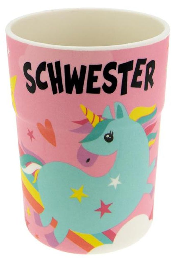 Bunter personalisierter Namens Kinderbecher Schwester