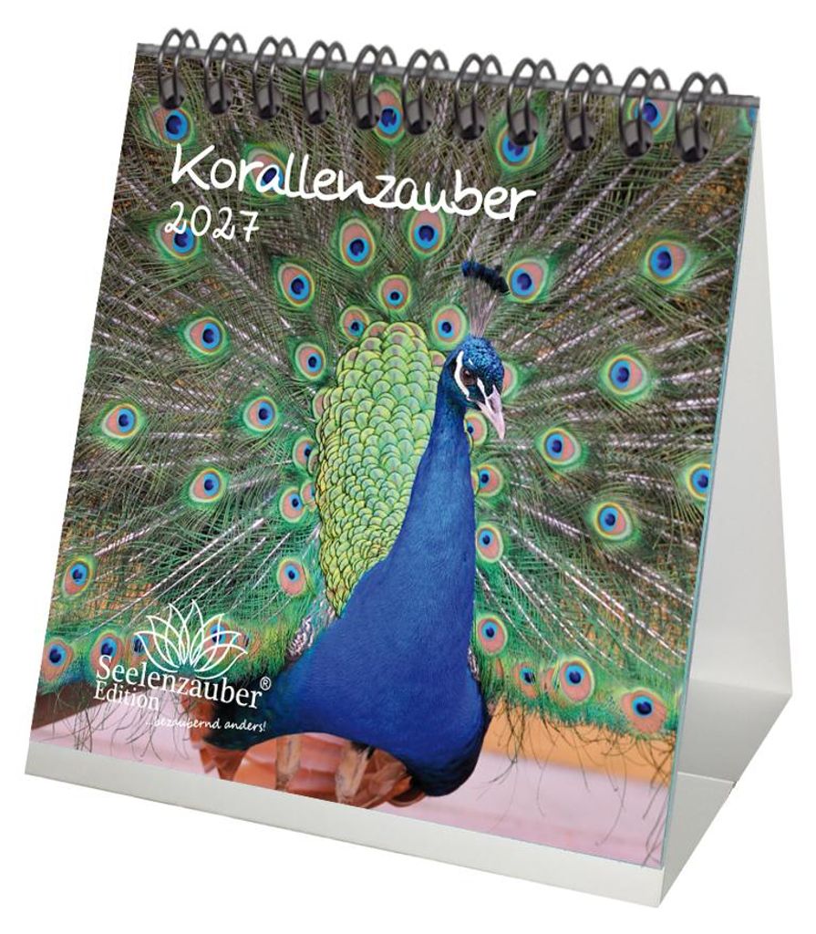Pfauenzauber Tischkalender 10x10cm für 2027 Vogel - Seelenzauber