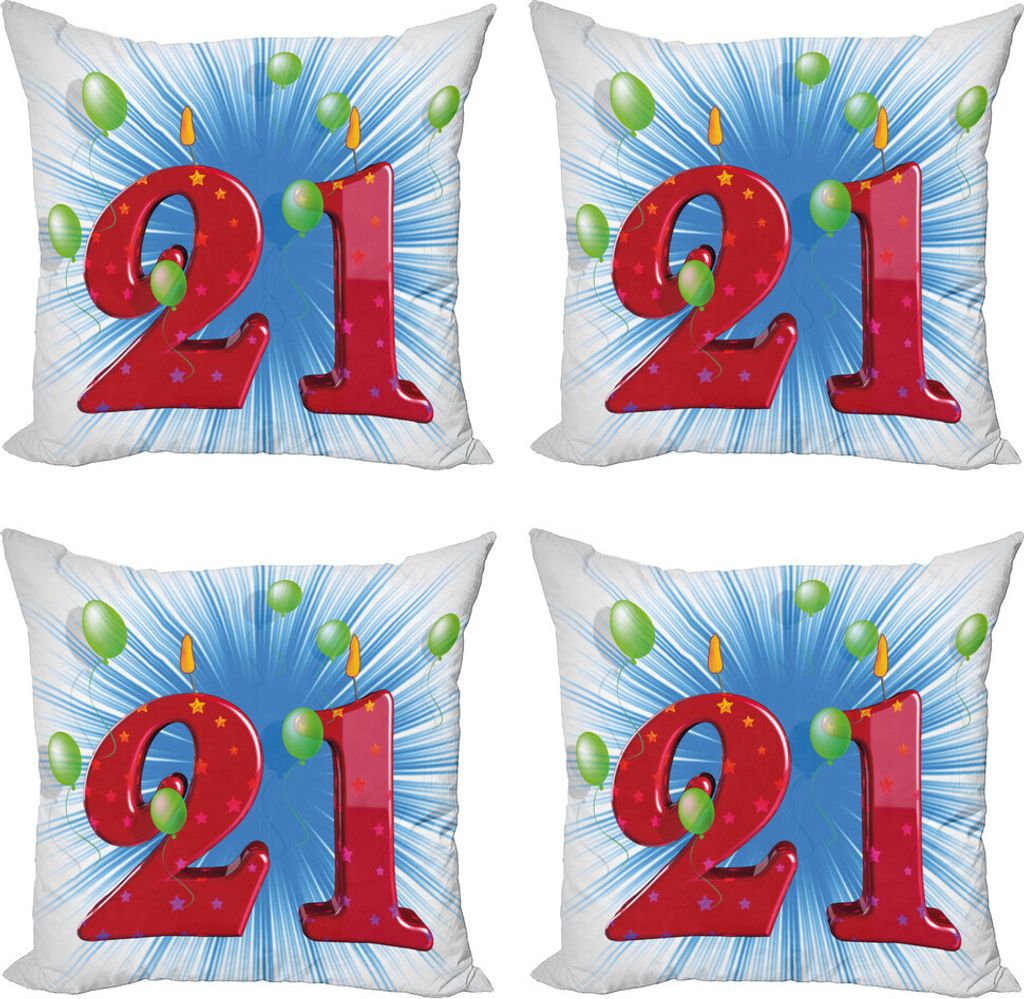 ABAKUHAUS 21. Geburtstag Kissenbezug Set (4 Stück), abstrakte Ballone, Moderner Doppelseitiger Digitaldruck, 60 cm x 60 cm, Hellgrün und Rot