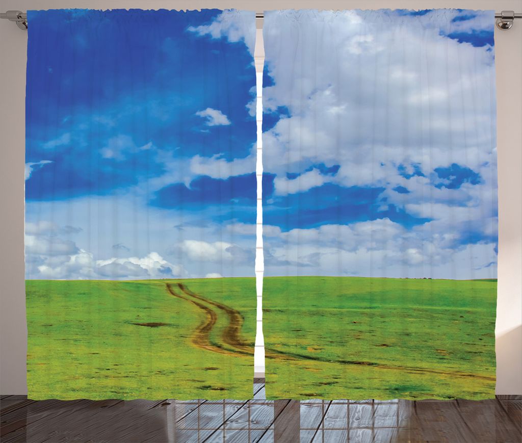 ABAKUHAUS Natur Rustikaler Vorhang, Pfad Ländlich Wiese Wolken, Wohnzimmer Universalband Gardinen mit Schlaufen und Haken, 280 x 225 cm, Blasser K...