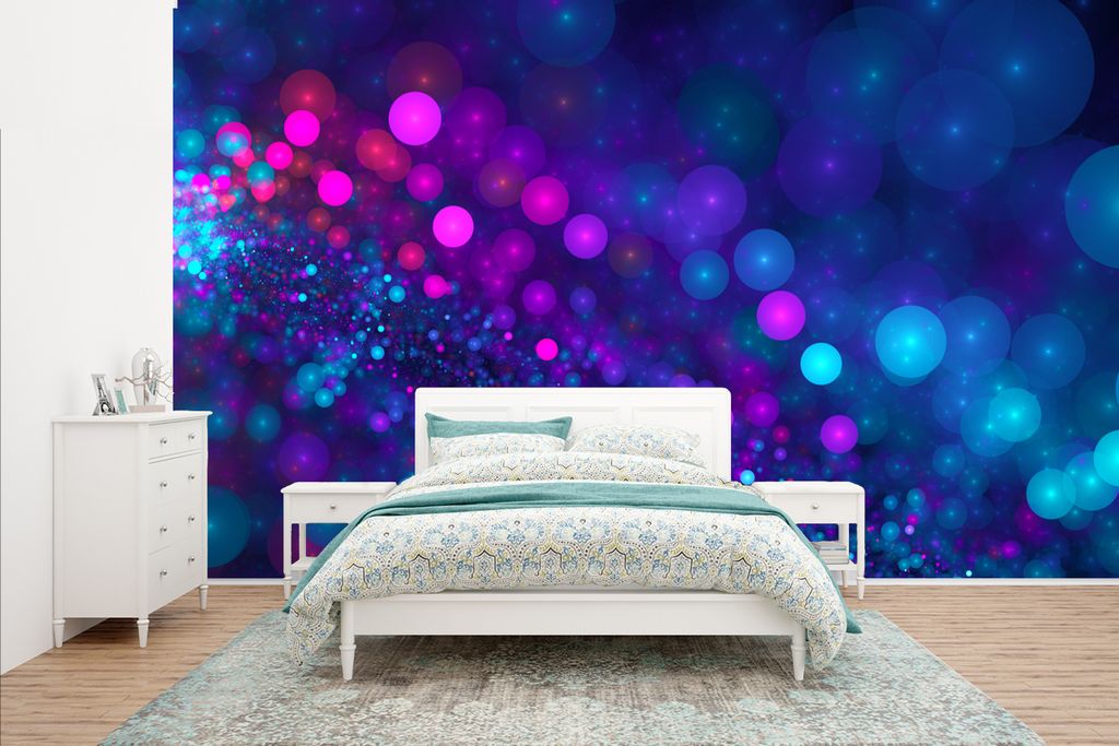 MuchoWow Fototapete für Wohnzimmer oder Schlafzimmer Wandtapete Vinyl Motivtapete Lila Geometrie mit Lichtern - 435x260 cm - Kinderzimmer