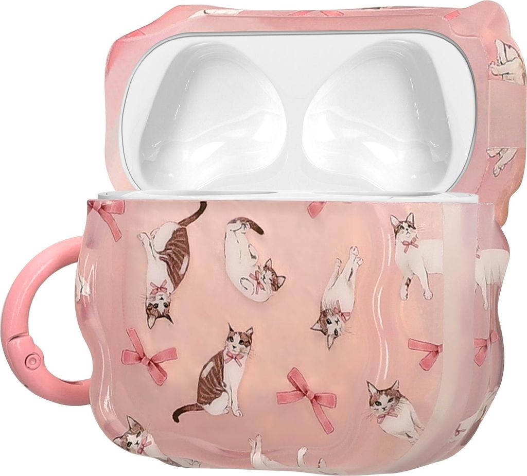 kwmobile In-Ear Kopfhörer Case für Apple Airpods 4 Hülle mit Karabiner - Headphones Case - Earphones Cover Etui - Katze mit Bänder